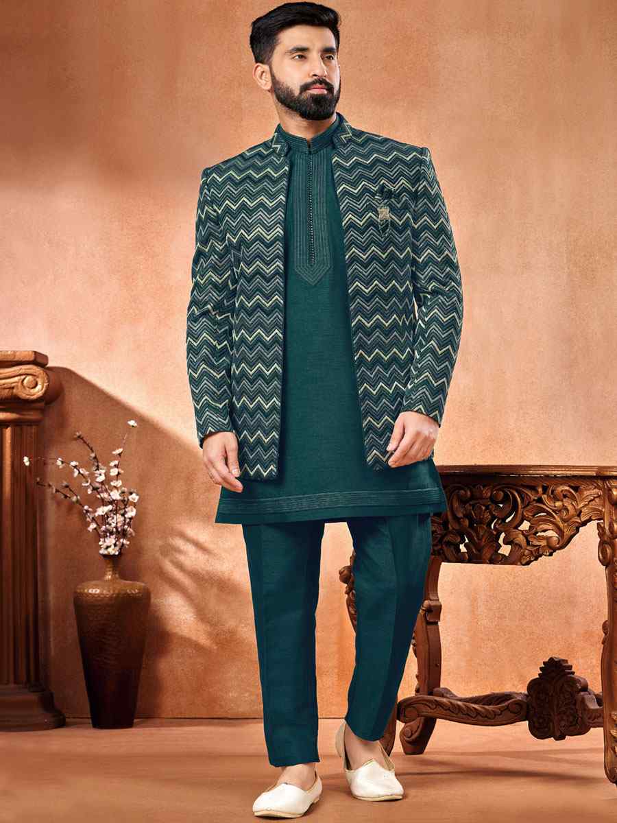 Multi Art Banarasi Silk Embroidered Party Wedding Jodhpuri Sherwani