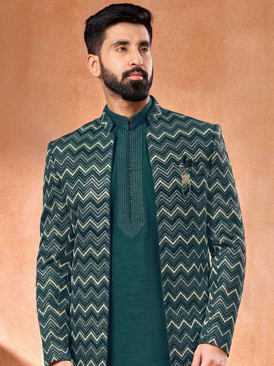 Multi Art Banarasi Silk Embroidered Party Wedding Jodhpuri Sherwani