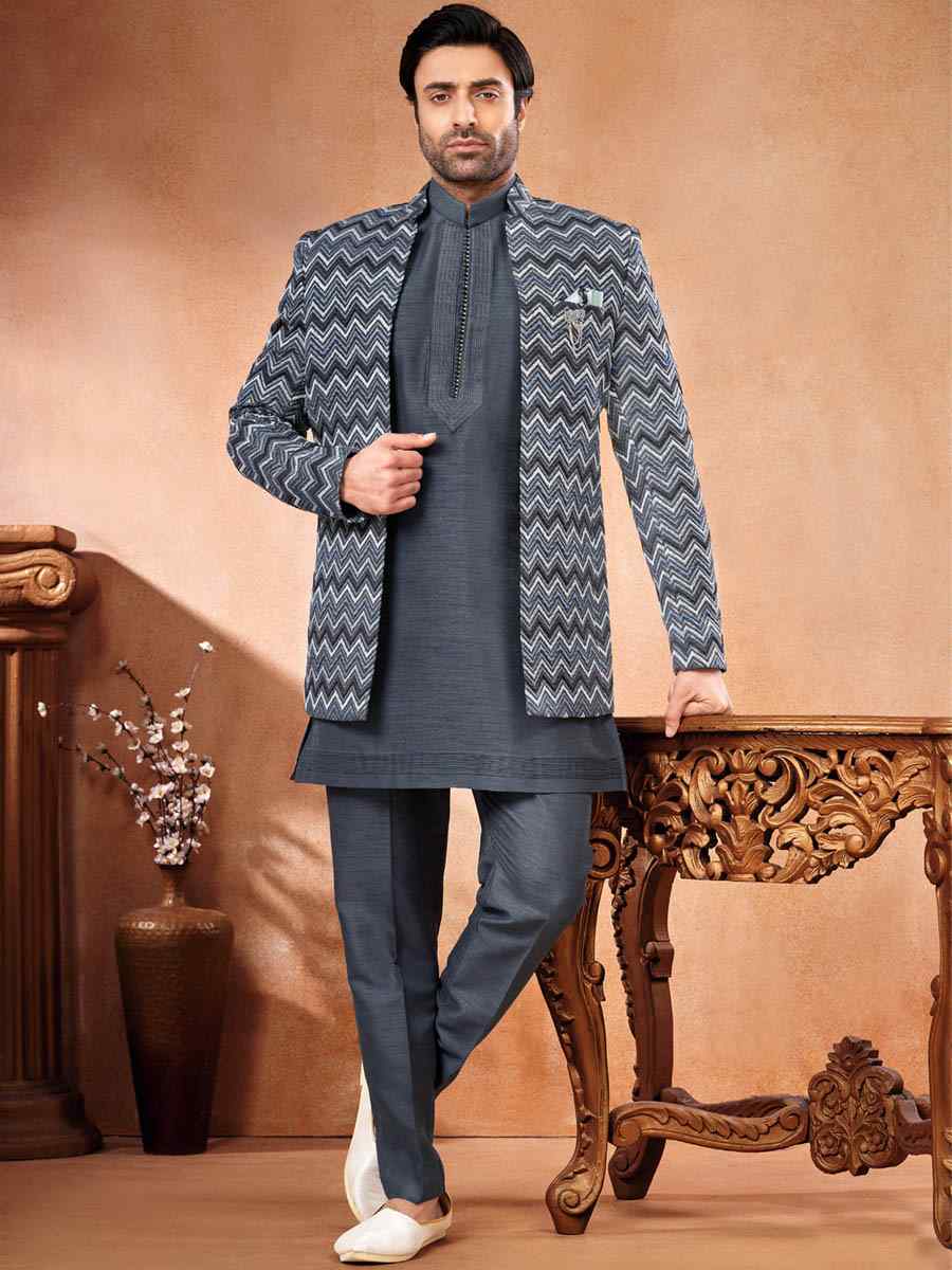 Multi Art Banarasi Silk Embroidered Party Wedding Jodhpuri Sherwani