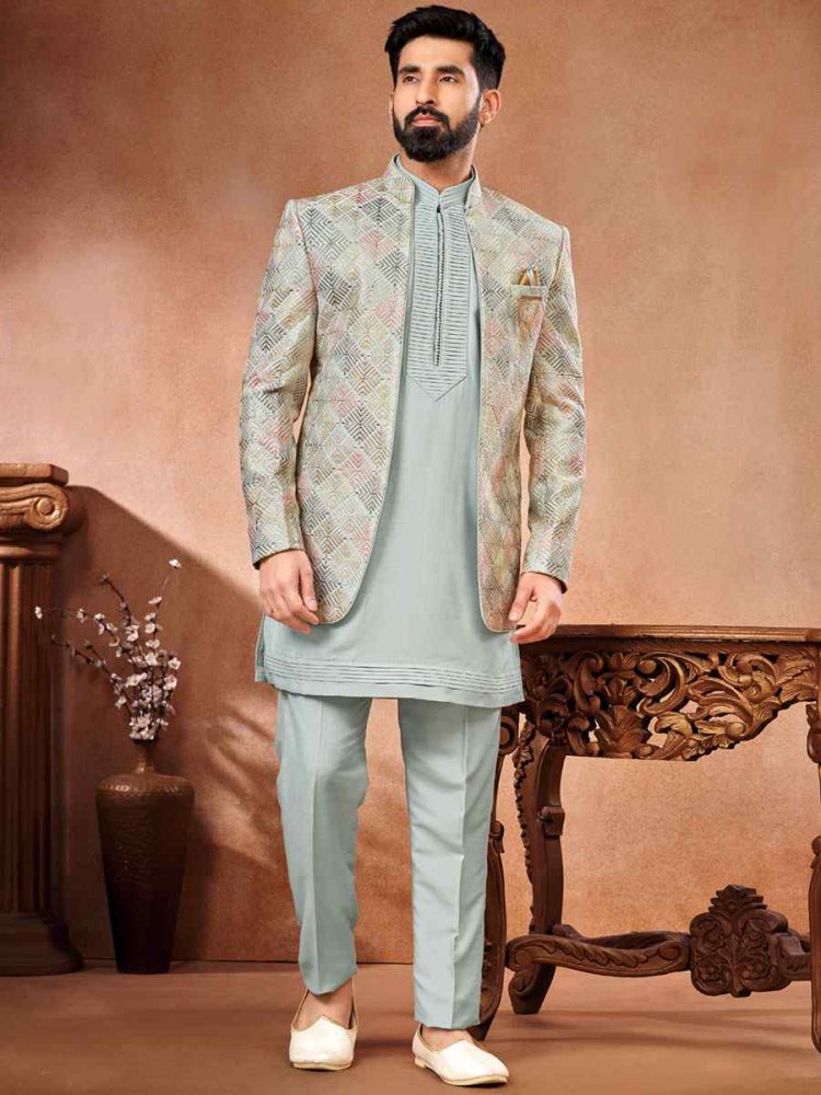 Multi Art Banarasi Silk Embroidered Party Wedding Jodhpuri Sherwani