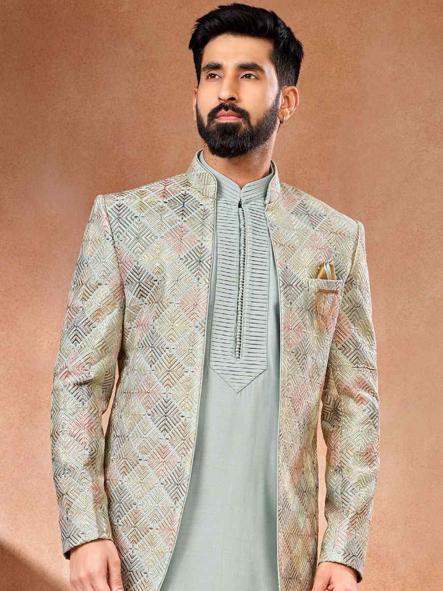 Multi Art Banarasi Silk Embroidered Party Wedding Jodhpuri Sherwani