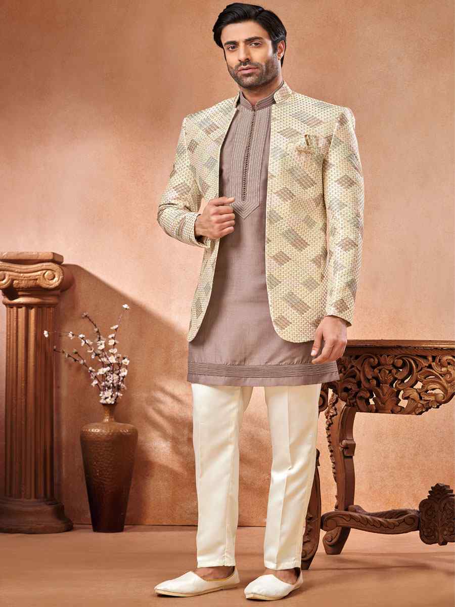 Multi Art Banarasi Silk Embroidered Party Wedding Jodhpuri Sherwani