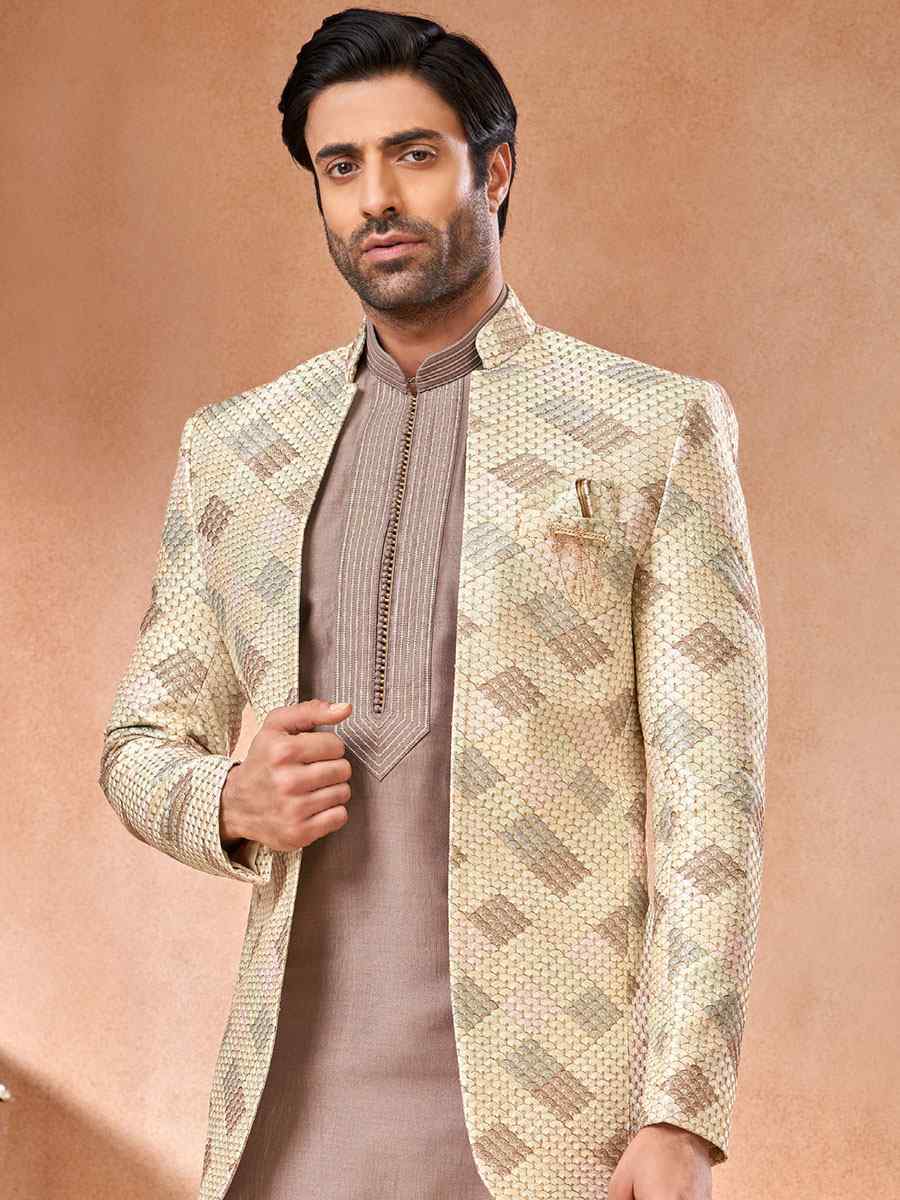 Multi Art Banarasi Silk Embroidered Party Wedding Jodhpuri Sherwani