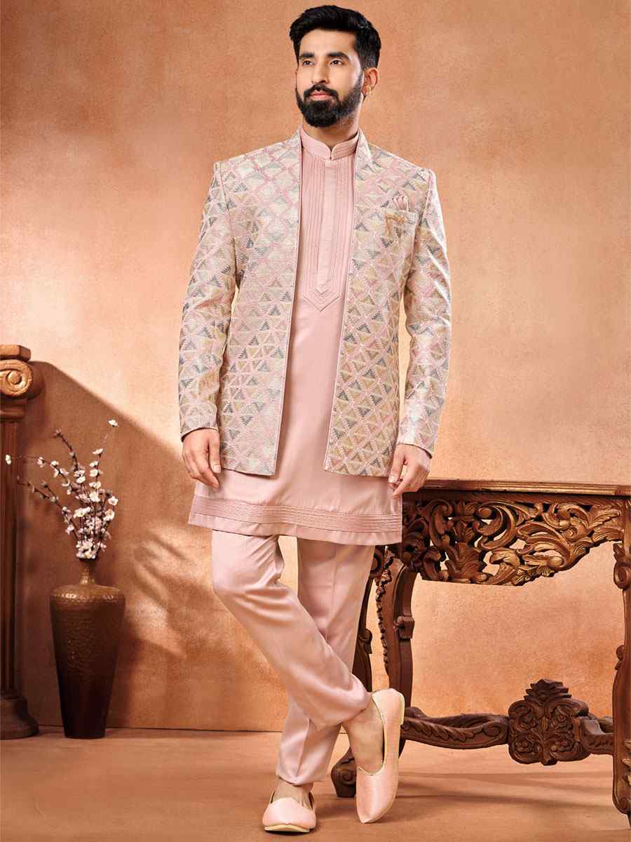 Multi Art Banarasi Silk Embroidered Party Wedding Jodhpuri Sherwani