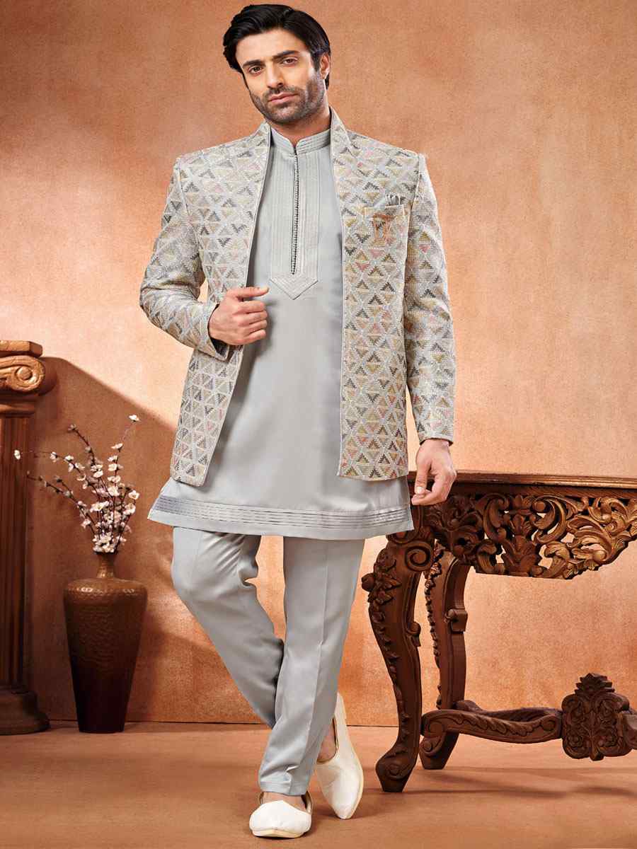 Multi Art Banarasi Silk Embroidered Party Wedding Jodhpuri Sherwani