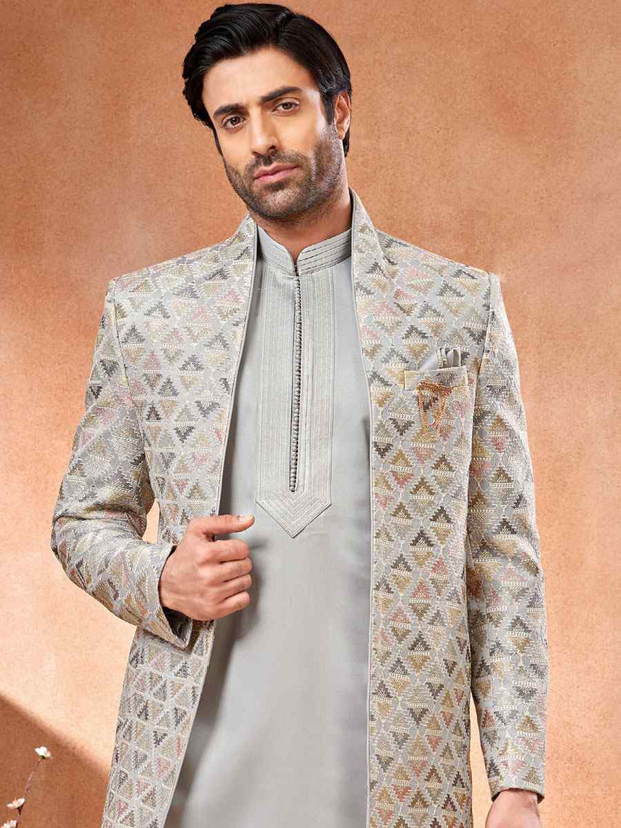 Multi Art Banarasi Silk Embroidered Party Wedding Jodhpuri Sherwani