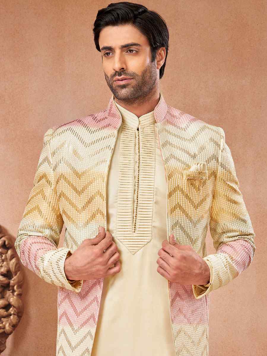 Multi Art Banarasi Silk Embroidered Party Wedding Jodhpuri Sherwani