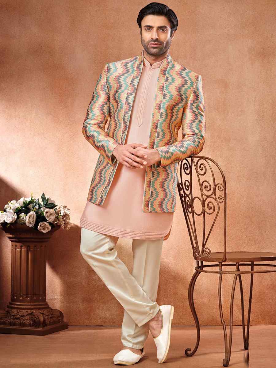 Multi Art Banarasi Silk Embroidered Party Wedding Jodhpuri Sherwani