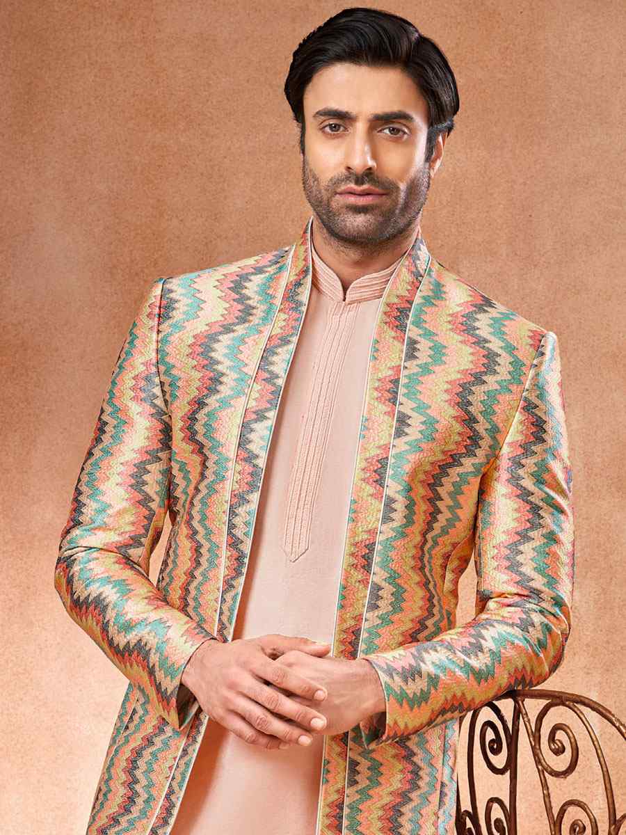Multi Art Banarasi Silk Embroidered Party Wedding Jodhpuri Sherwani