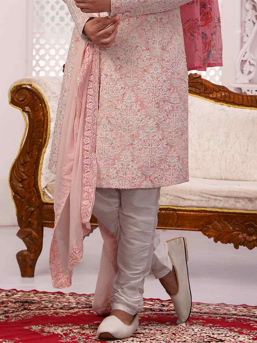 Multi Art Banarasi Silk Embroidered Wedding Groom Sherwani