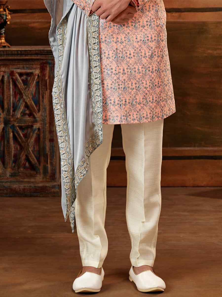 Multi Art Silk Embroidered Wedding Groom Sherwani