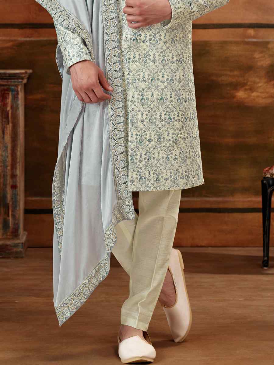 Multi Art Silk Embroidered Wedding Groom Sherwani