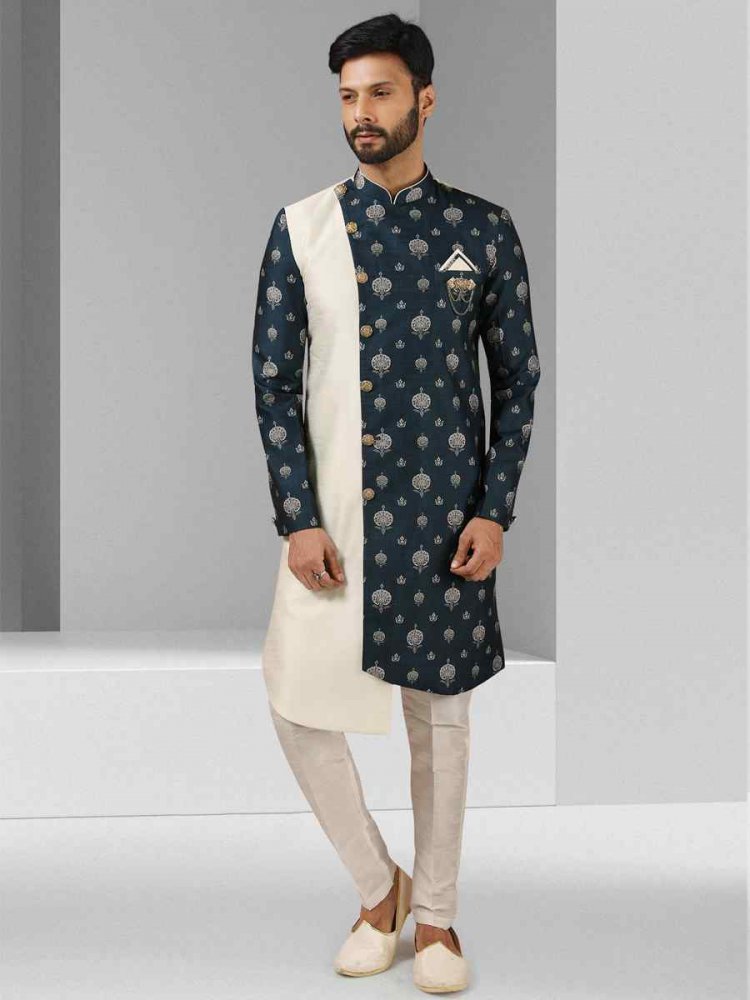 Multi Art Silk Plain Printed Party Wedding Sherwani