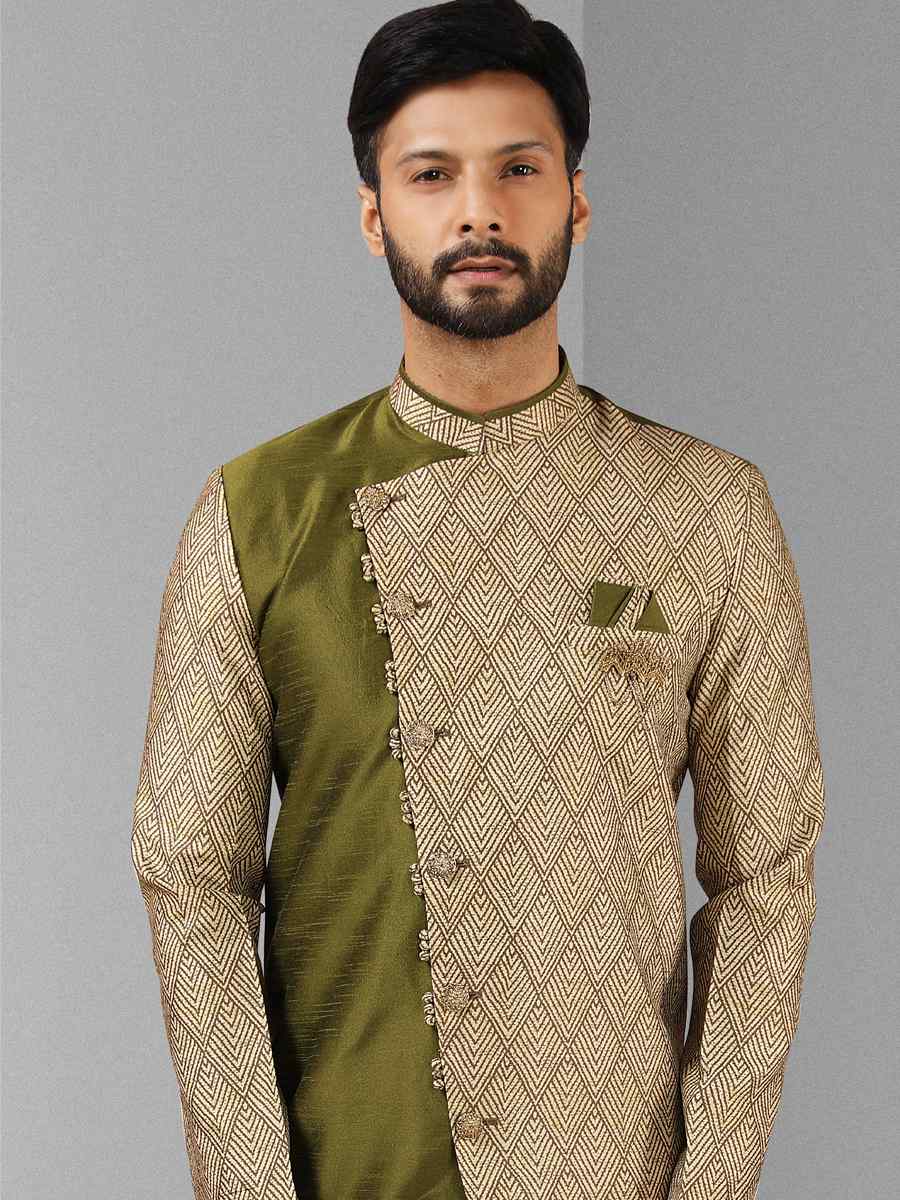 Multi Art Silk Plain Printed Party Wedding Sherwani