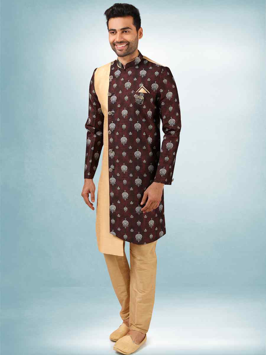 Multi Art Silk Plain Printed Party Wedding Sherwani