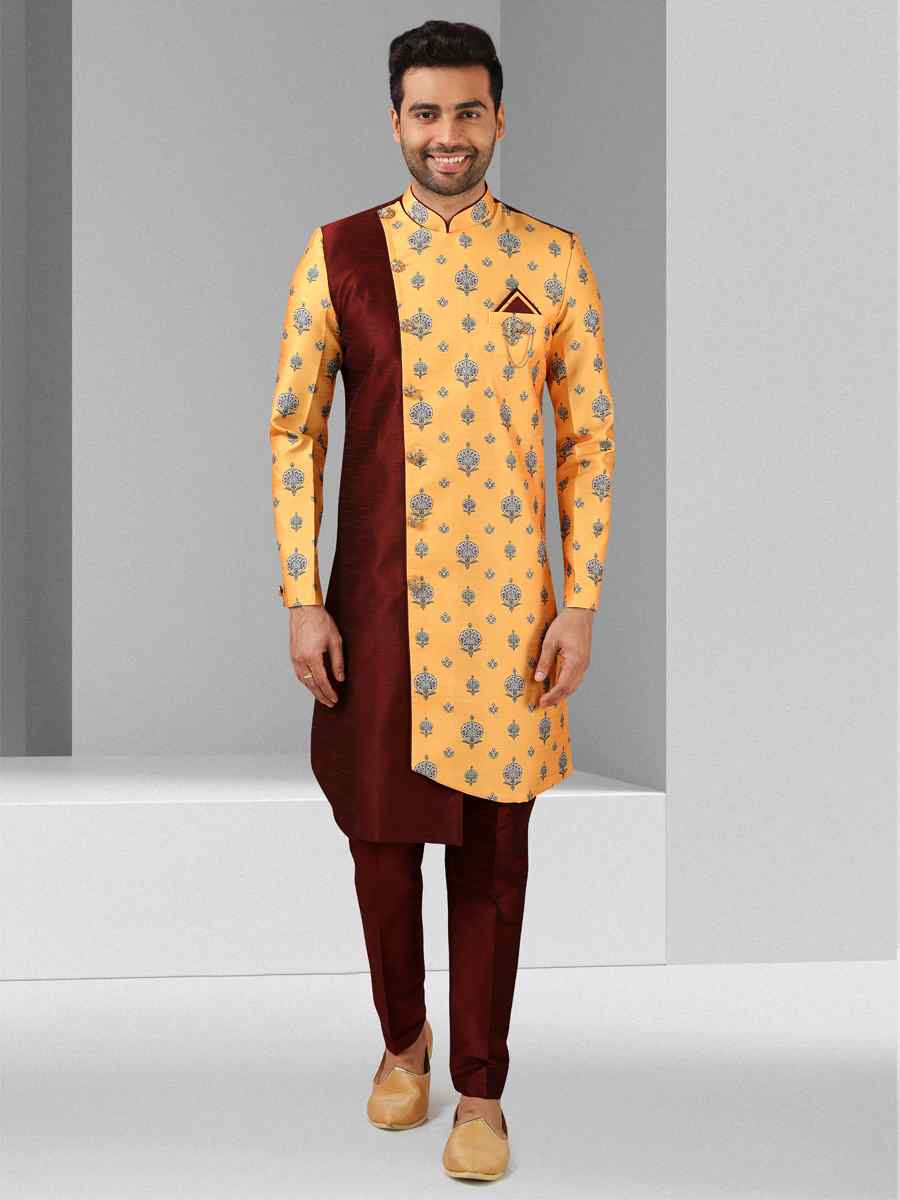 Multi Art Silk Plain Printed Party Wedding Sherwani