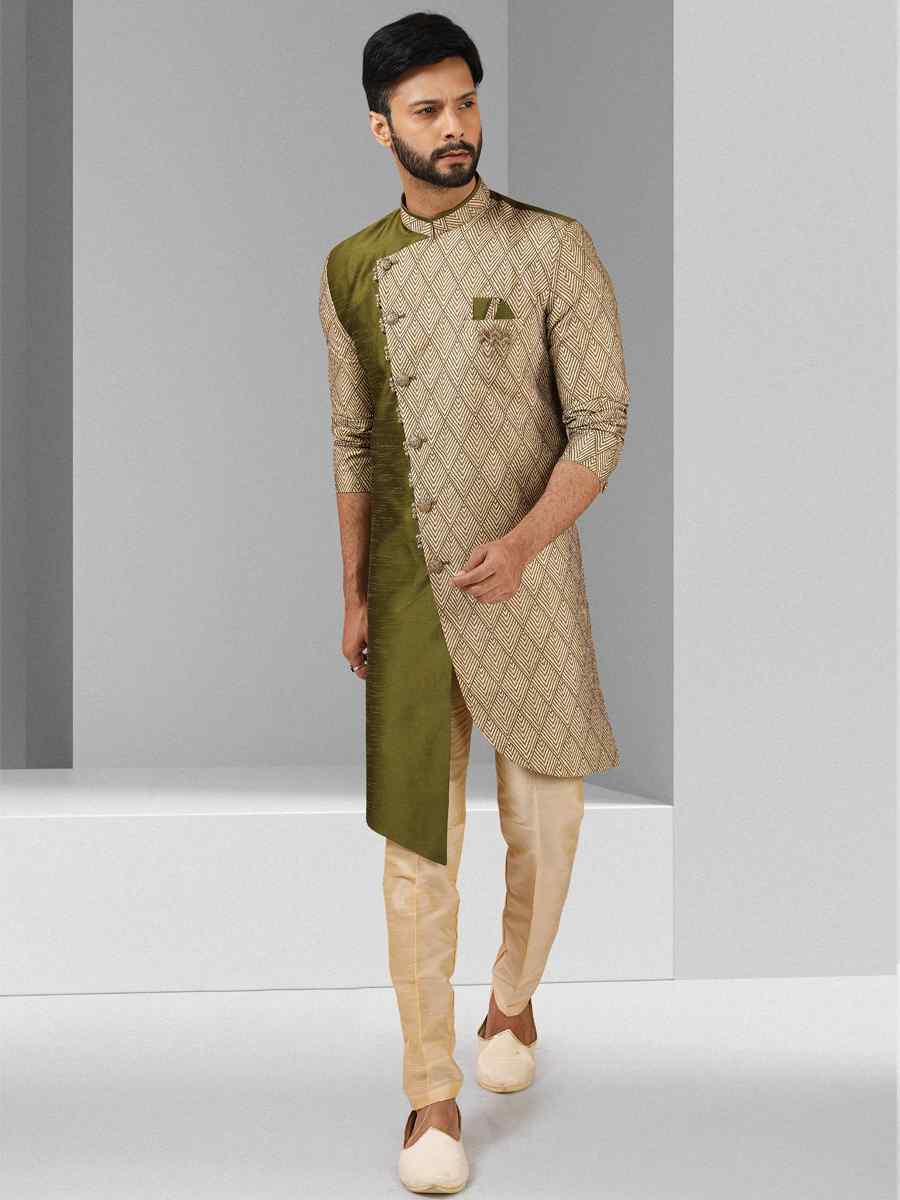 Multi Art Silk Plain Printed Party Wedding Sherwani