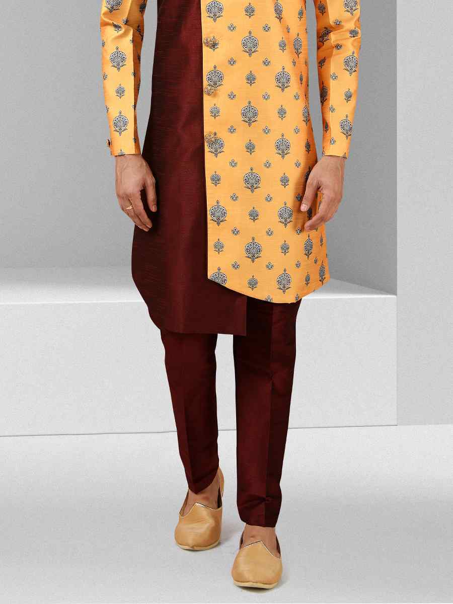 Multi Art Silk Plain Printed Party Wedding Sherwani