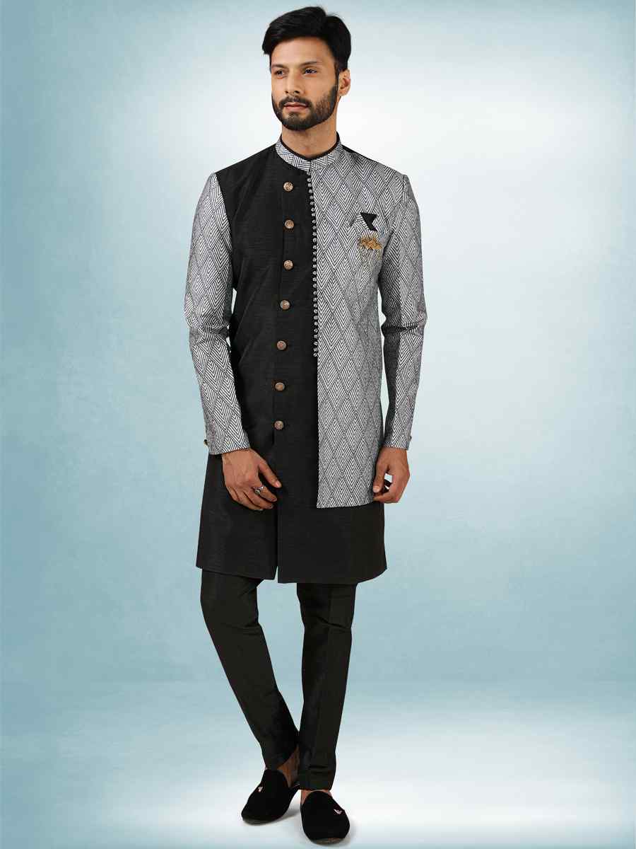 Multi Art Silk Plain Printed Party Wedding Sherwani