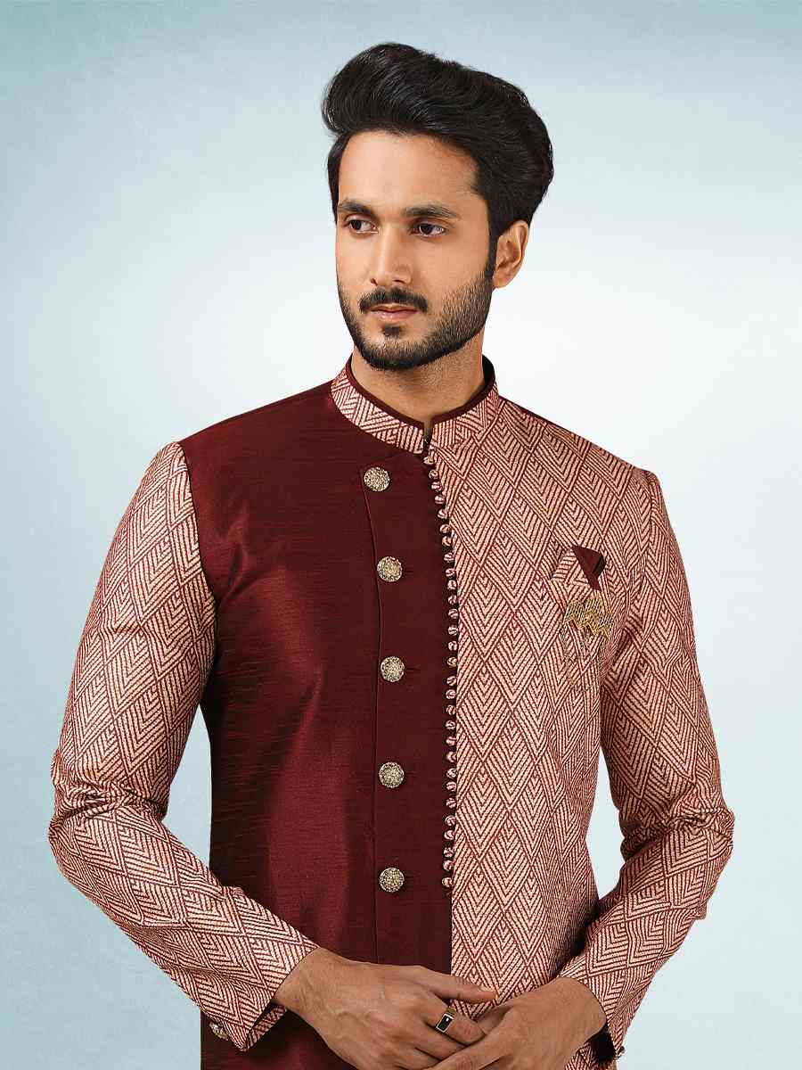 Multi Art Silk Plain Printed Party Wedding Sherwani