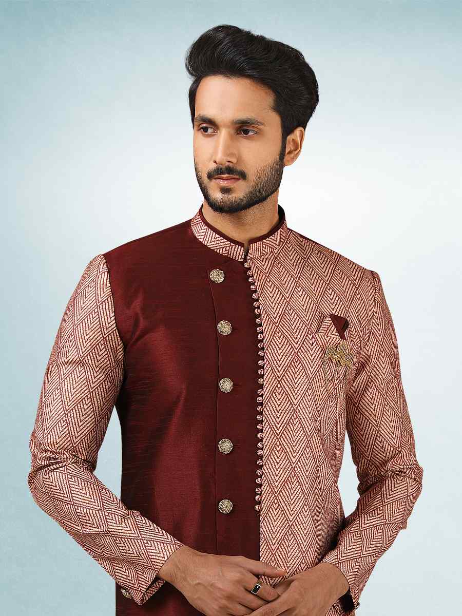 Multi Art Silk Plain Printed Party Wedding Sherwani