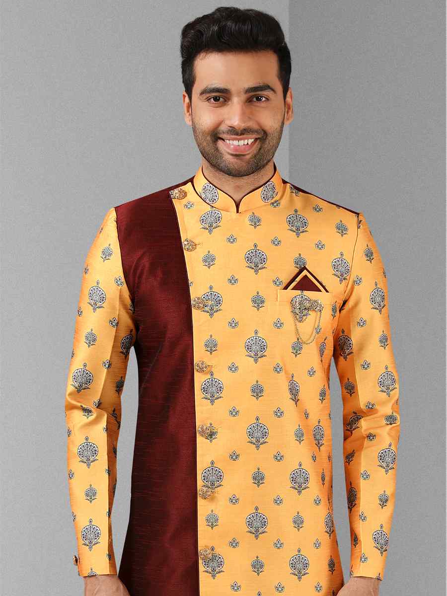 Multi Art Silk Plain Printed Party Wedding Sherwani