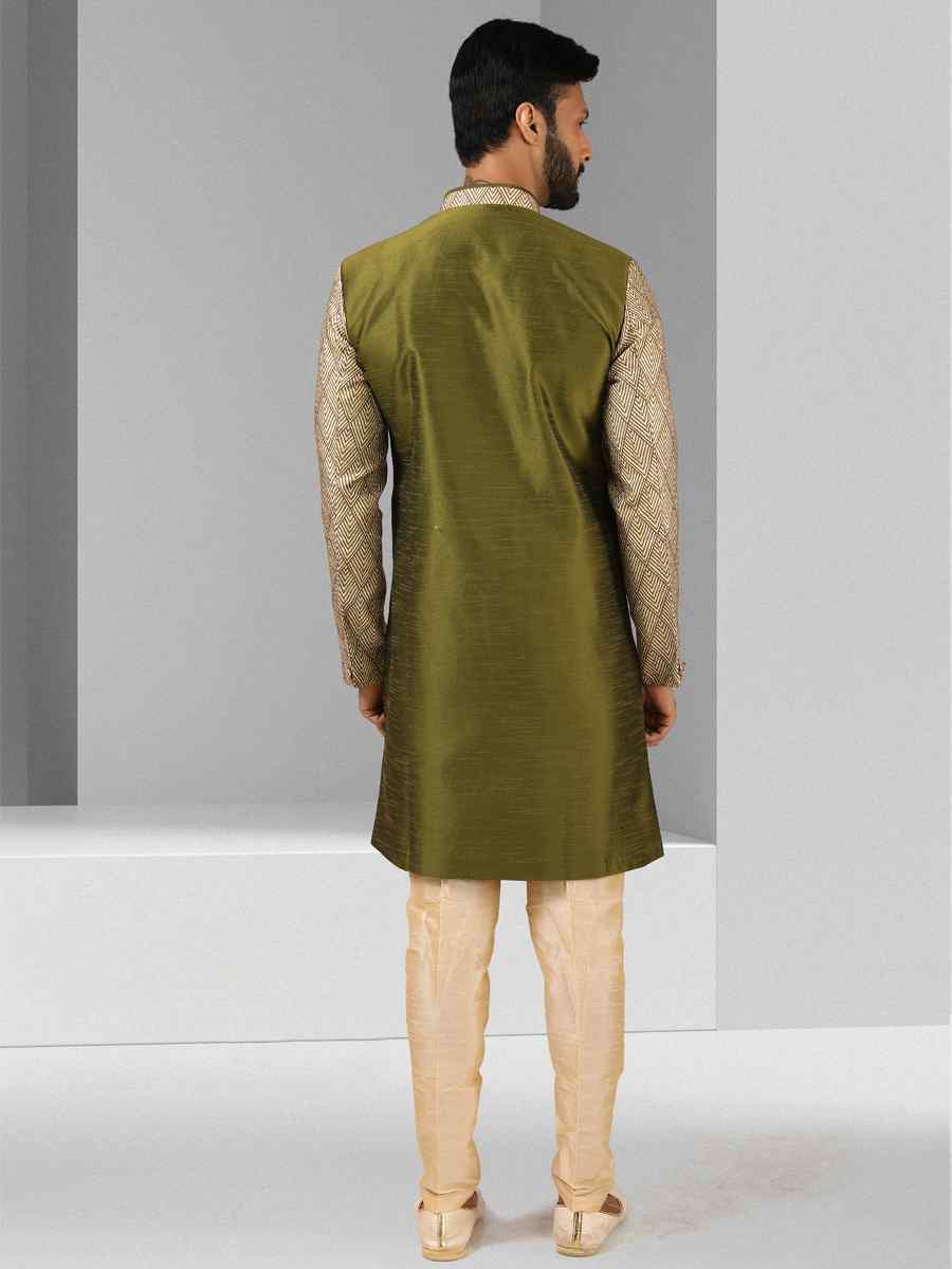 Multi Art Silk Plain Printed Party Wedding Sherwani