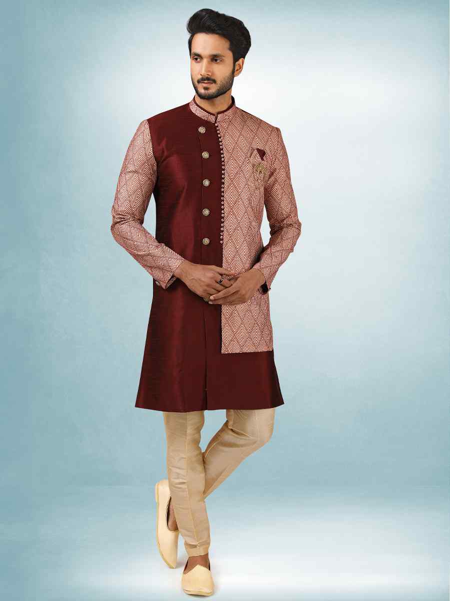 Multi Art Silk Plain Printed Party Wedding Sherwani