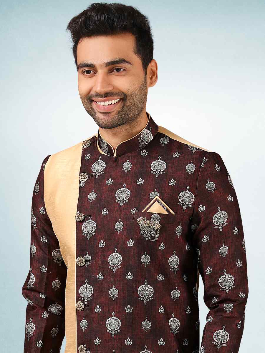 Multi Art Silk Plain Printed Party Wedding Sherwani