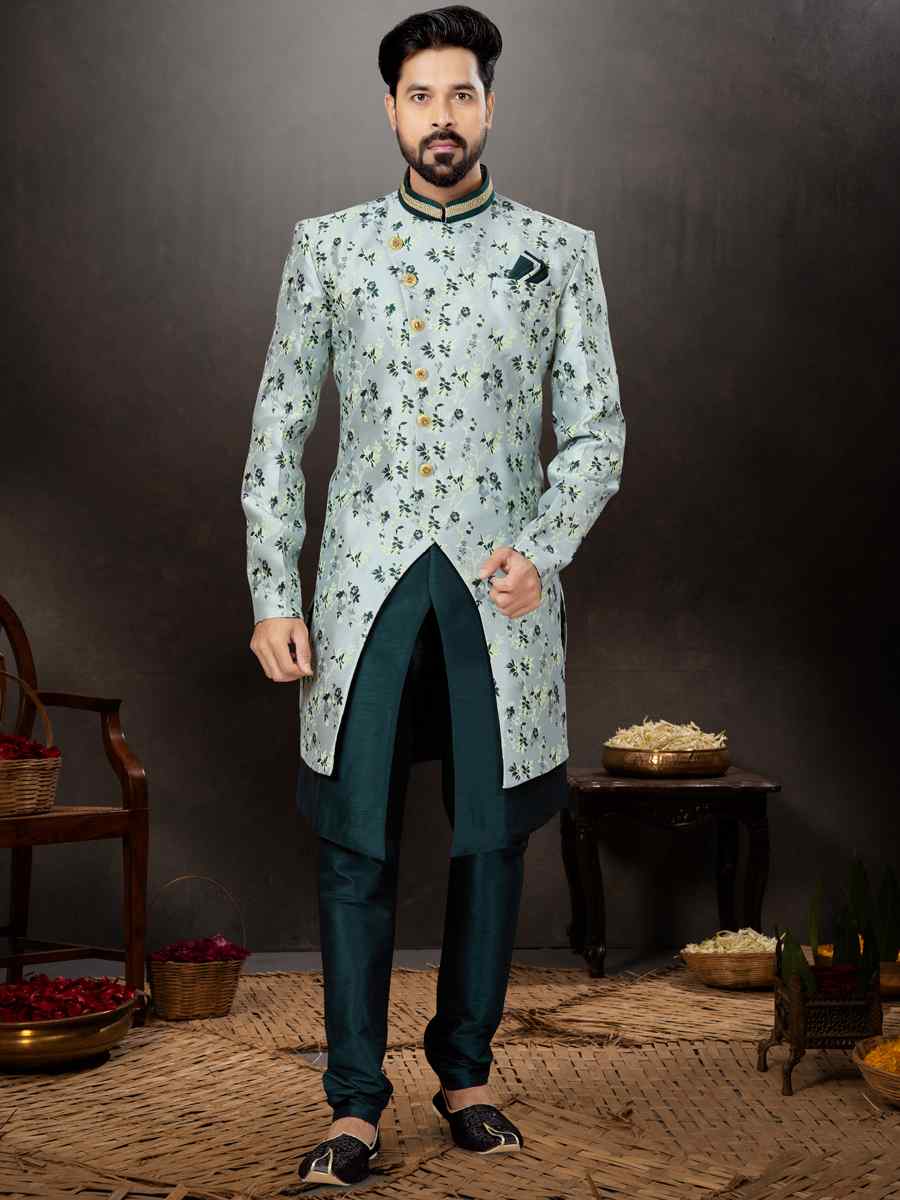 Multi Banarasi Jacquard Embroidered Festival Wedding Sherwani