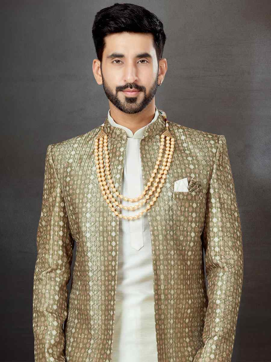 Multi Banarasi Jacquard Silk Dupion Embroidered Festival Wedding Sherwani
