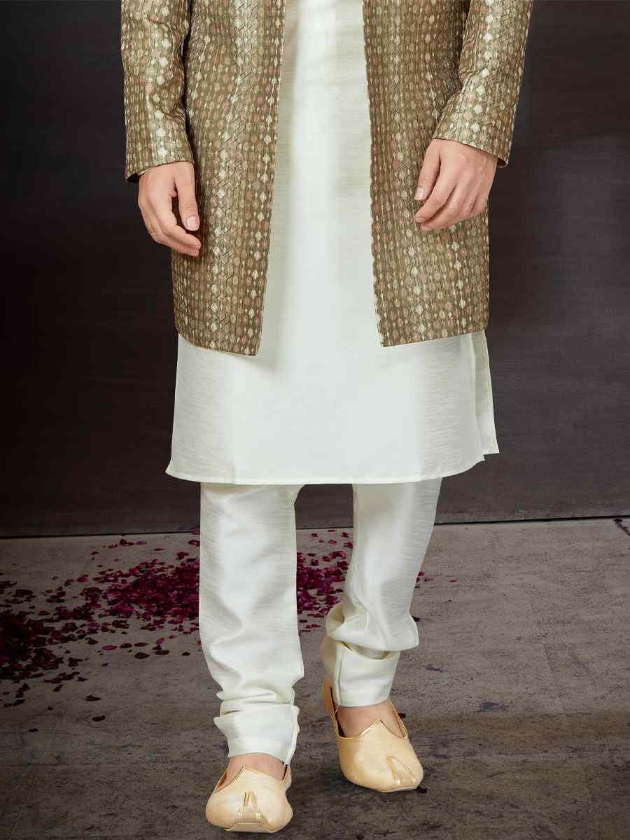Multi Banarasi Jacquard Silk Dupion Embroidered Festival Wedding Sherwani
