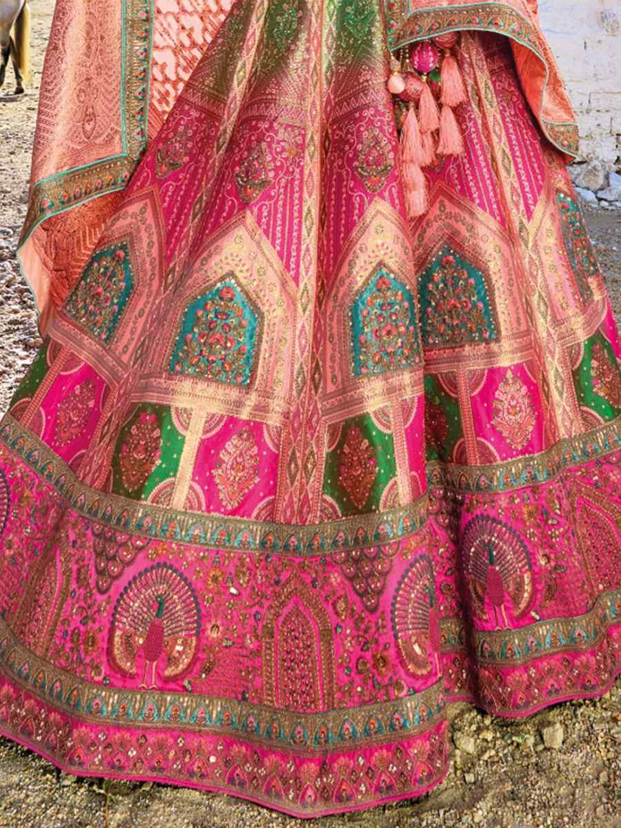 Multi Banarasi Silk Embroidered Bridal Wedding Heavy Border Lehenga Choli