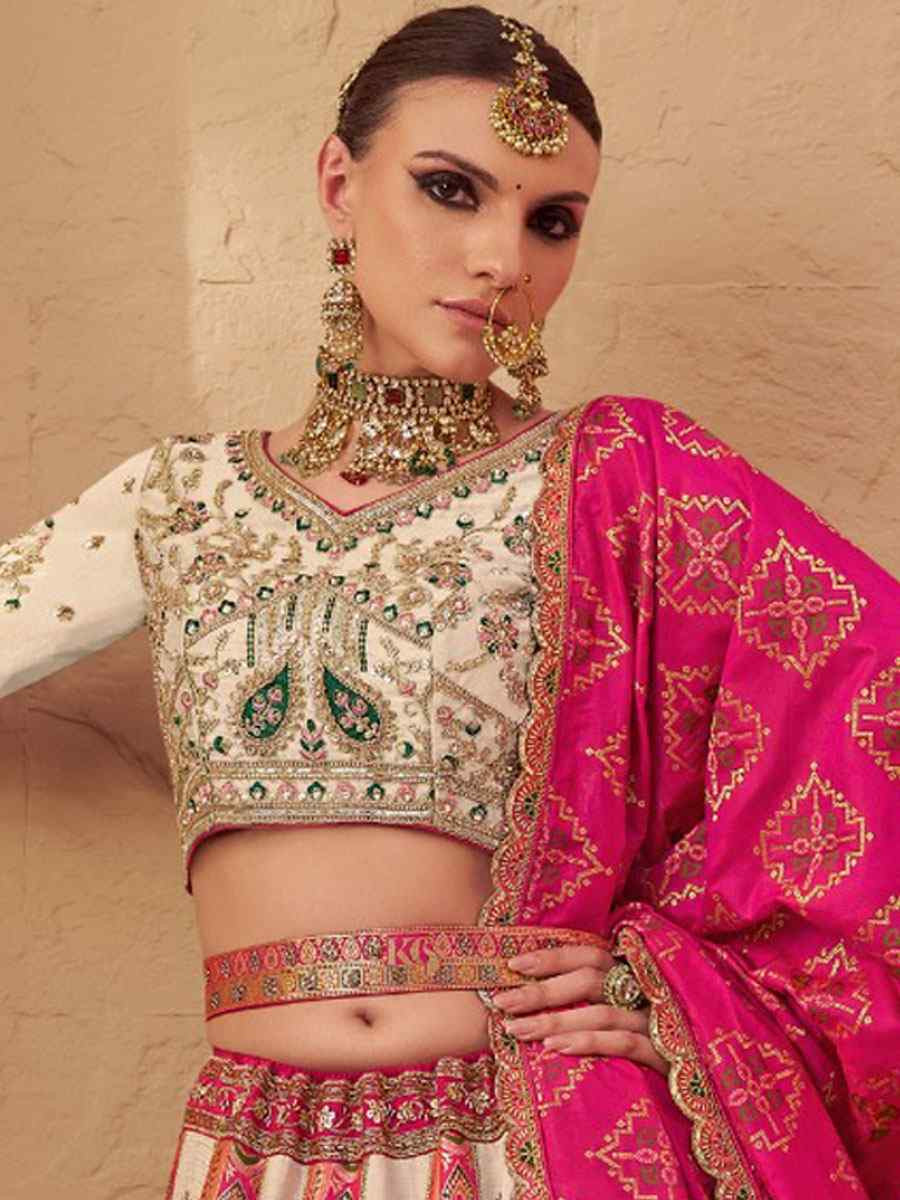 Multi Banarasi Silk Embroidered Bridal Wedding Reception Festival Heavy Border Lehenga Choli