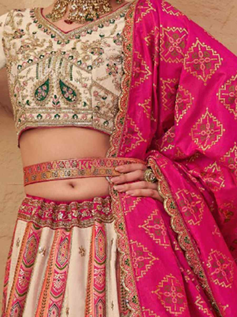 Multi Banarasi Silk Embroidered Bridal Wedding Reception Festival Heavy Border Lehenga Choli