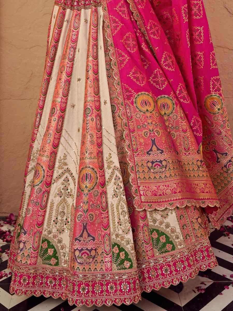 Multi Banarasi Silk Embroidered Bridal Wedding Reception Festival Heavy Border Lehenga Choli