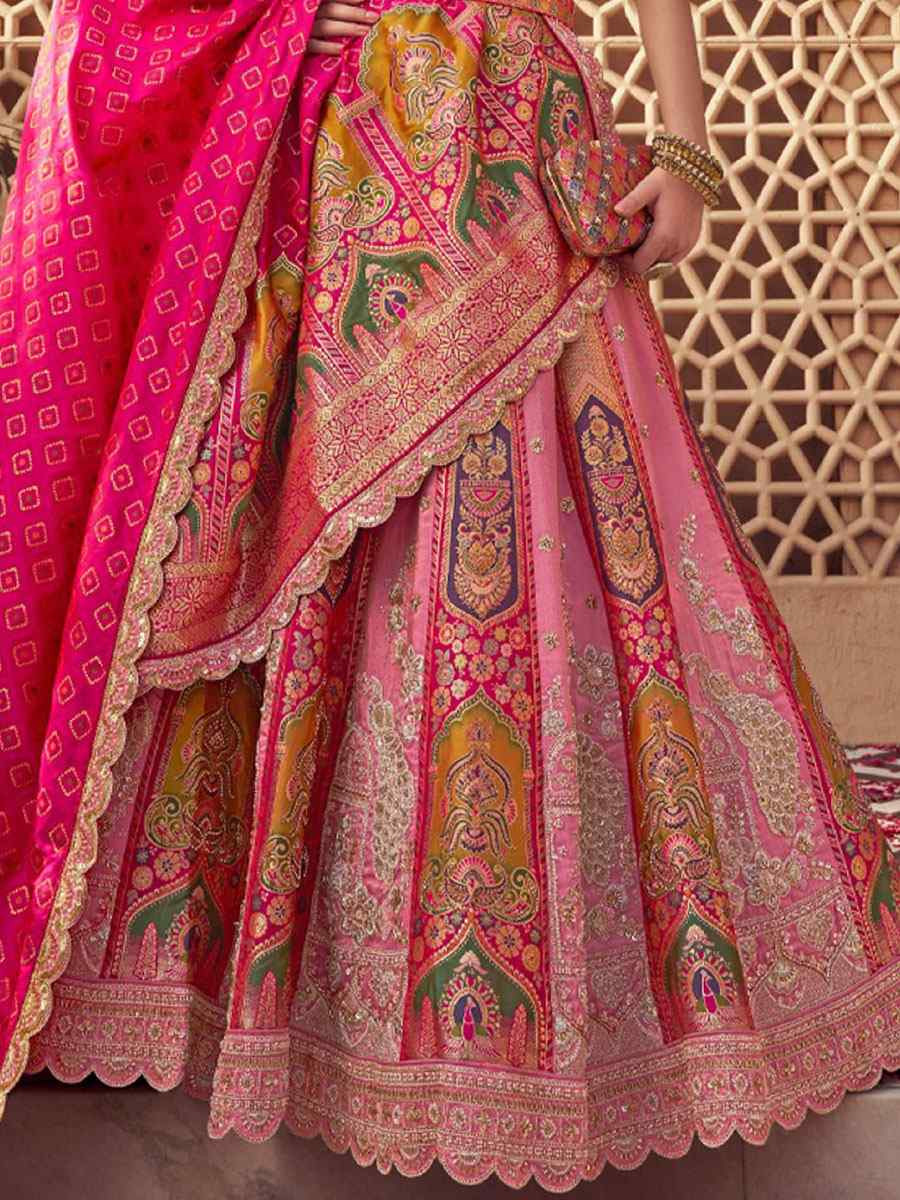 Multi Banarasi Silk Embroidered Bridal Wedding Reception Festival Heavy Border Lehenga Choli