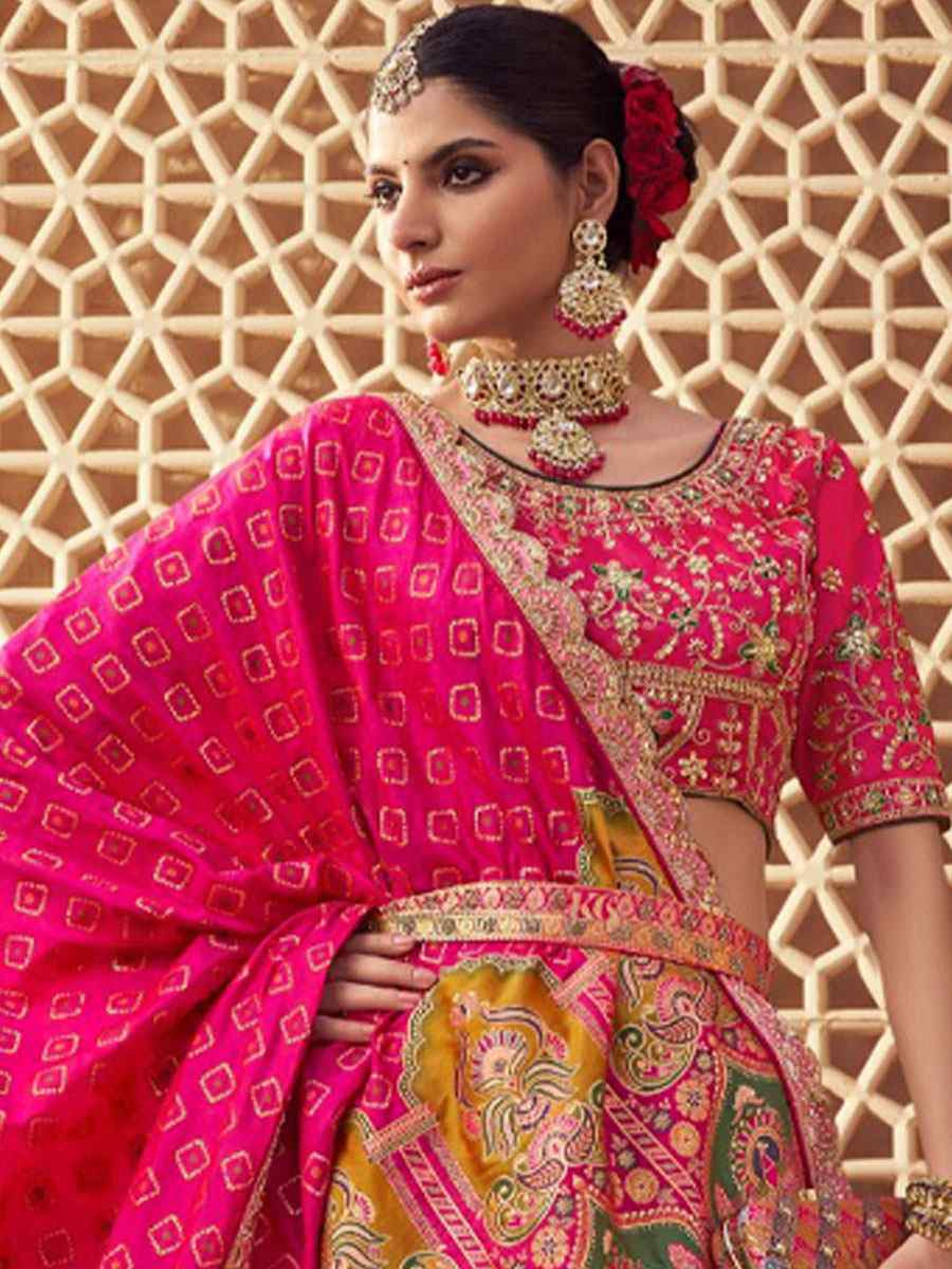 Multi Banarasi Silk Embroidered Bridal Wedding Reception Festival Heavy Border Lehenga Choli