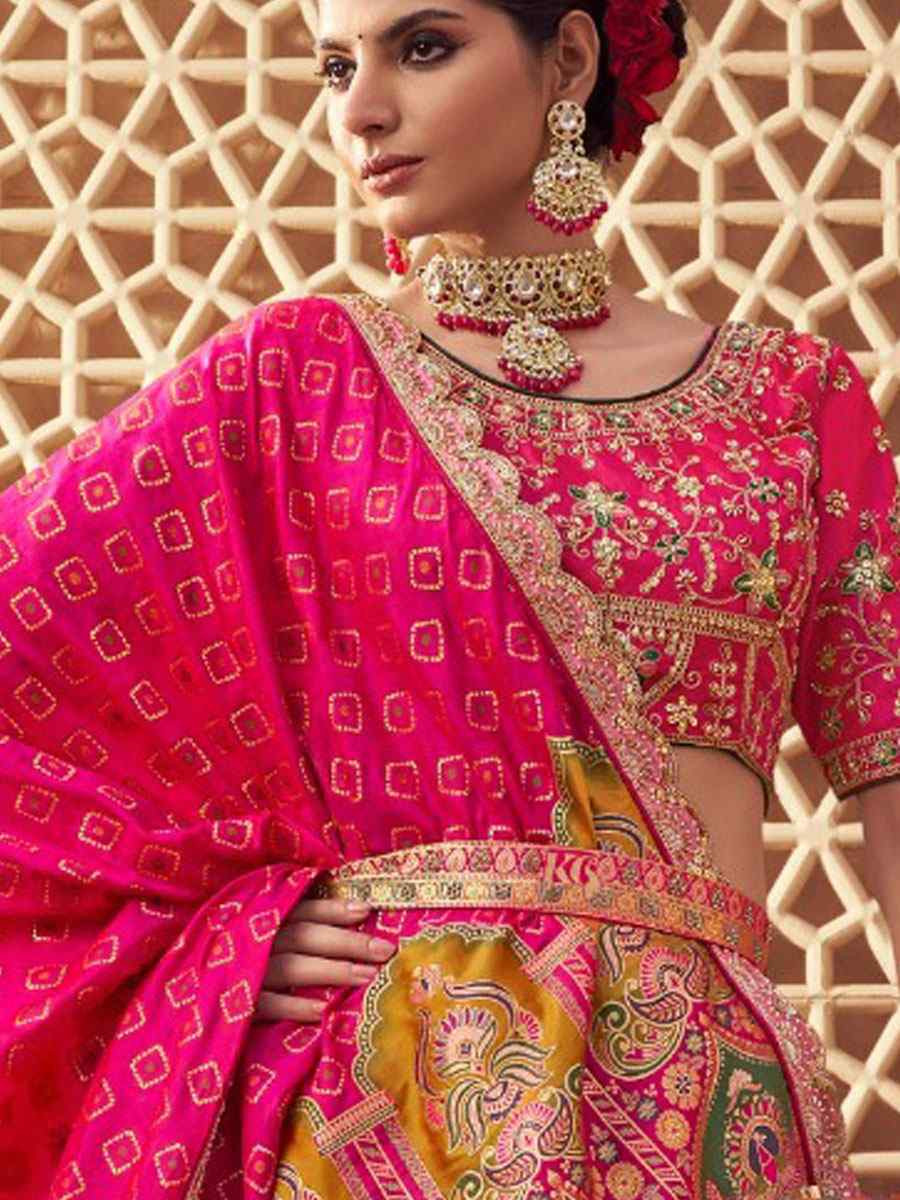 Multi Banarasi Silk Embroidered Bridal Wedding Reception Festival Heavy Border Lehenga Choli