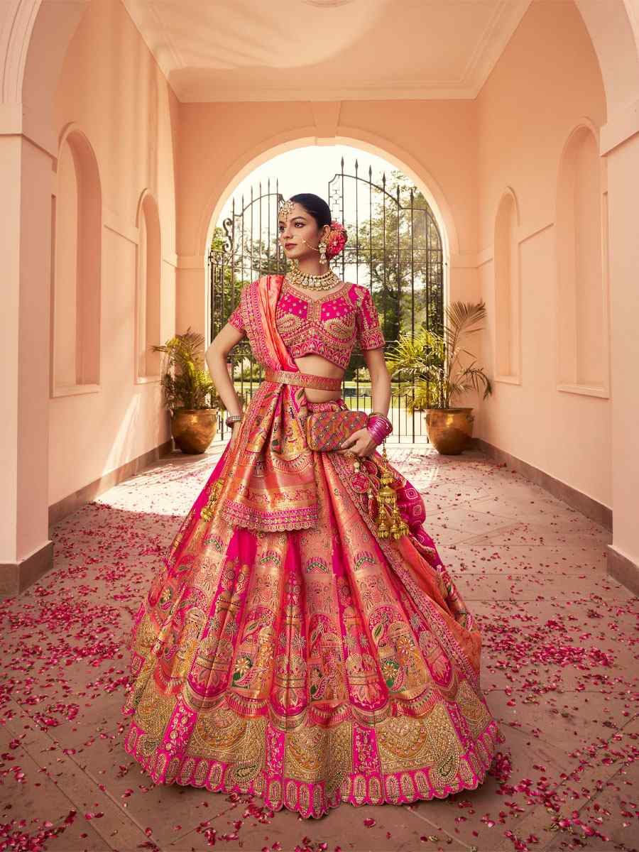 Multi Banarasi Silk Embroidered Festival Wedding Party Reception Heavy Border Lehenga Choli