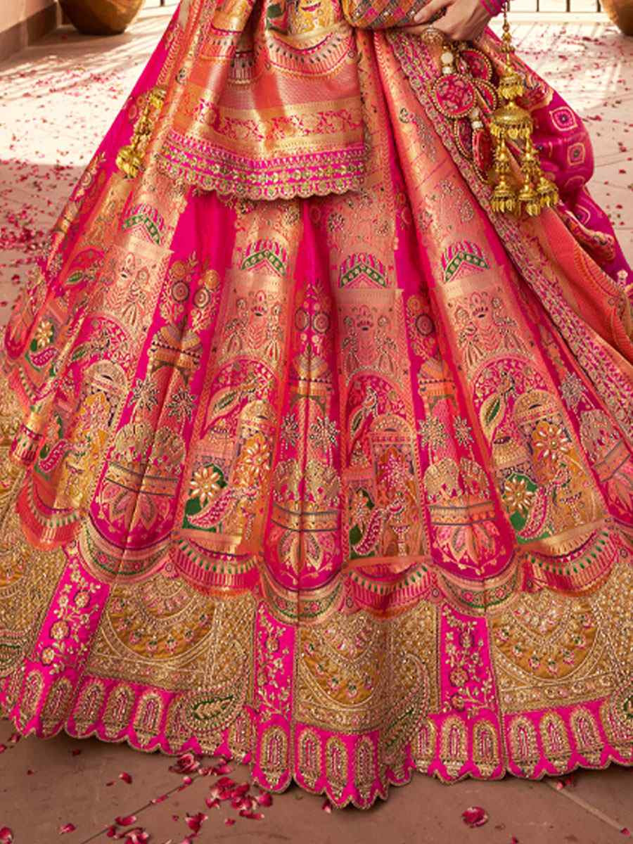 Multi Banarasi Silk Embroidered Festival Wedding Party Reception Heavy Border Lehenga Choli