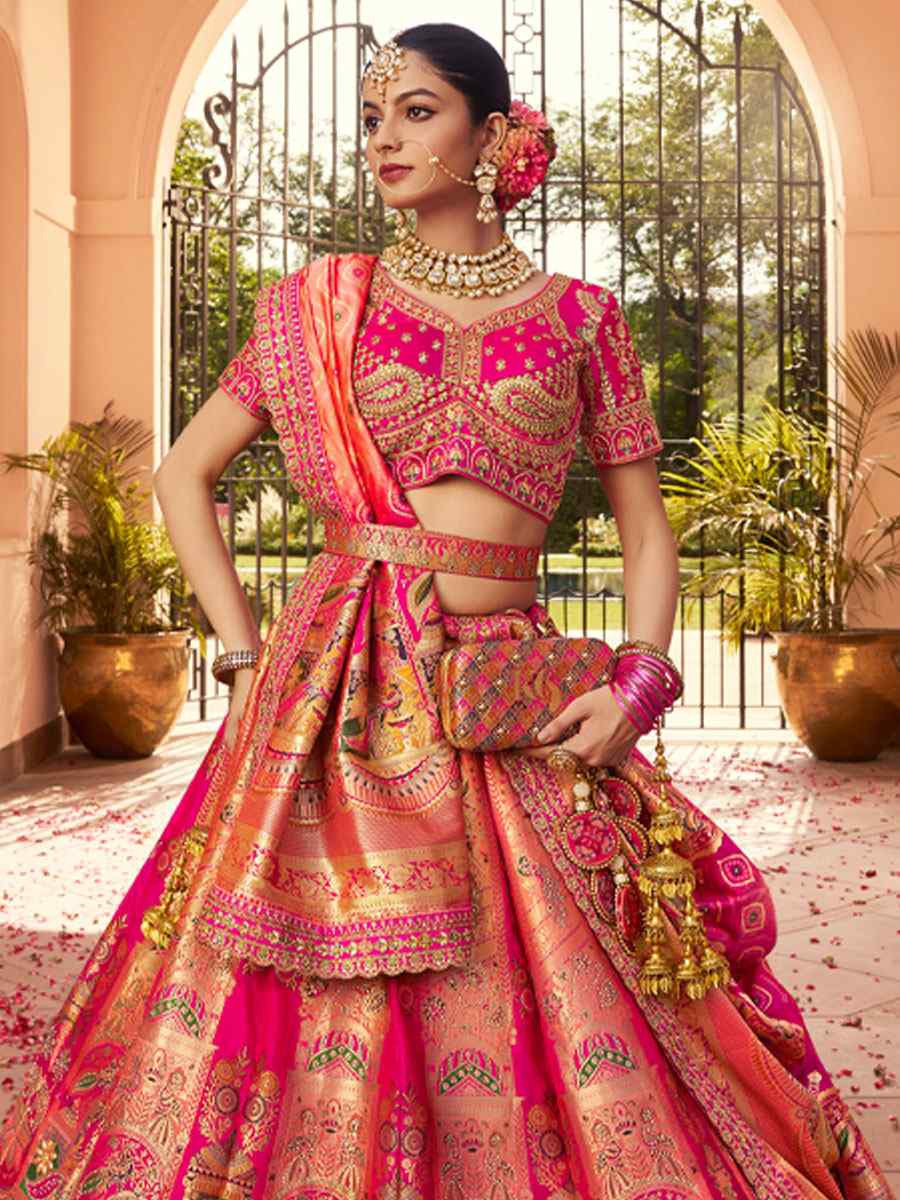 Multi Banarasi Silk Embroidered Festival Wedding Party Reception Heavy Border Lehenga Choli