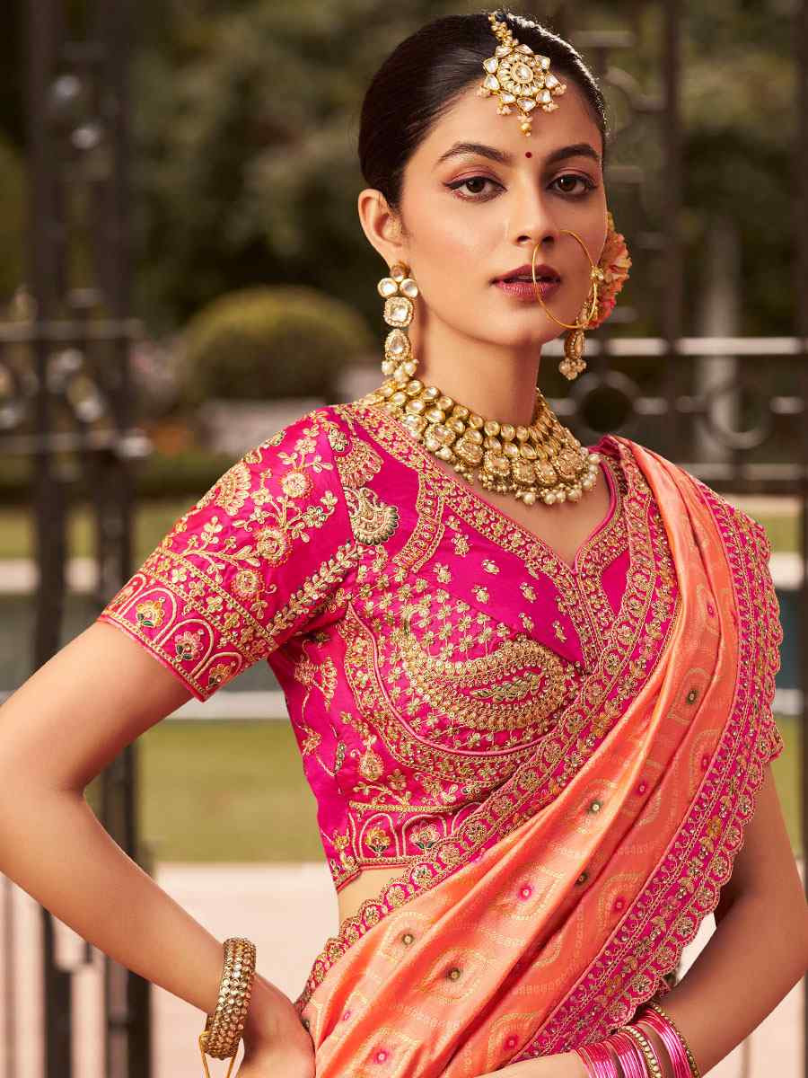 Multi Banarasi Silk Embroidered Festival Wedding Party Reception Heavy Border Lehenga Choli