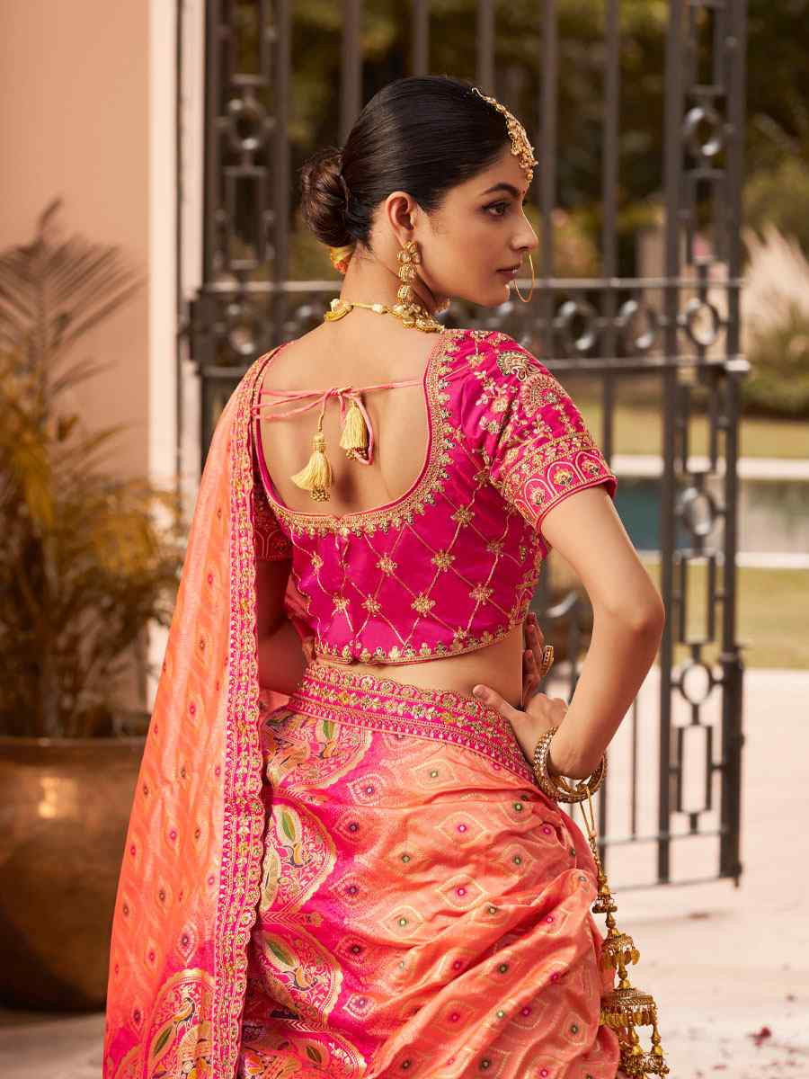 Multi Banarasi Silk Embroidered Festival Wedding Party Reception Heavy Border Lehenga Choli