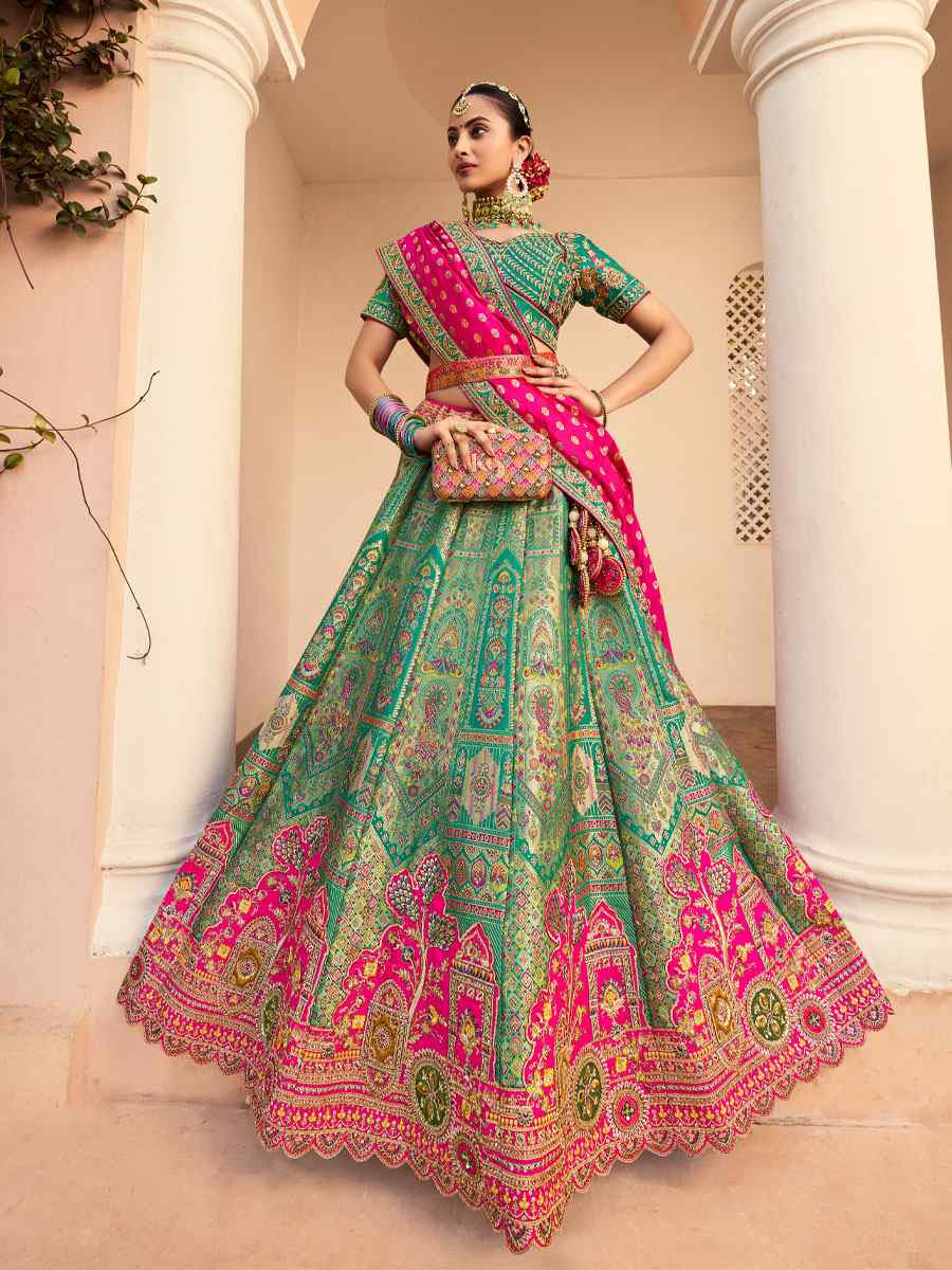 Multi Banarasi Silk Embroidered Festival Wedding Party Reception Heavy Border Lehenga Choli