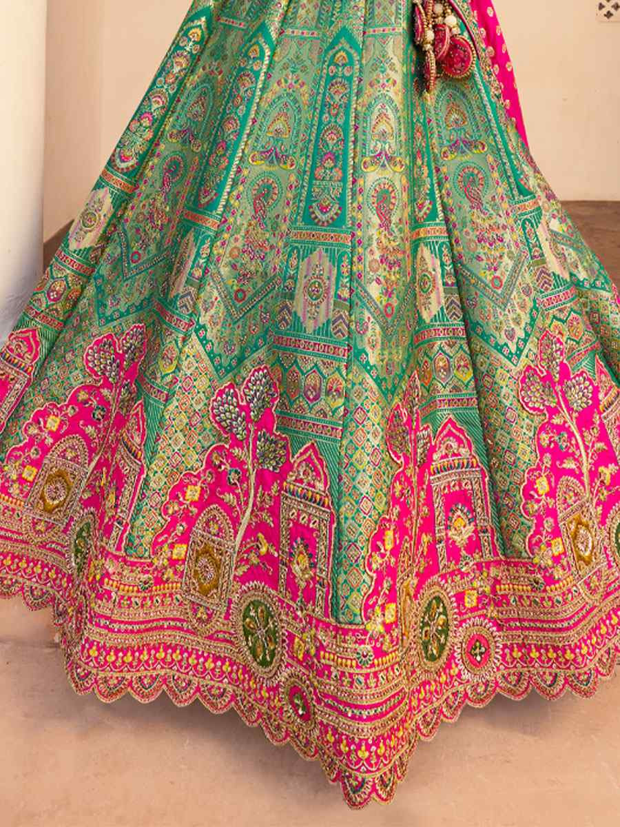 Multi Banarasi Silk Embroidered Festival Wedding Party Reception Heavy Border Lehenga Choli