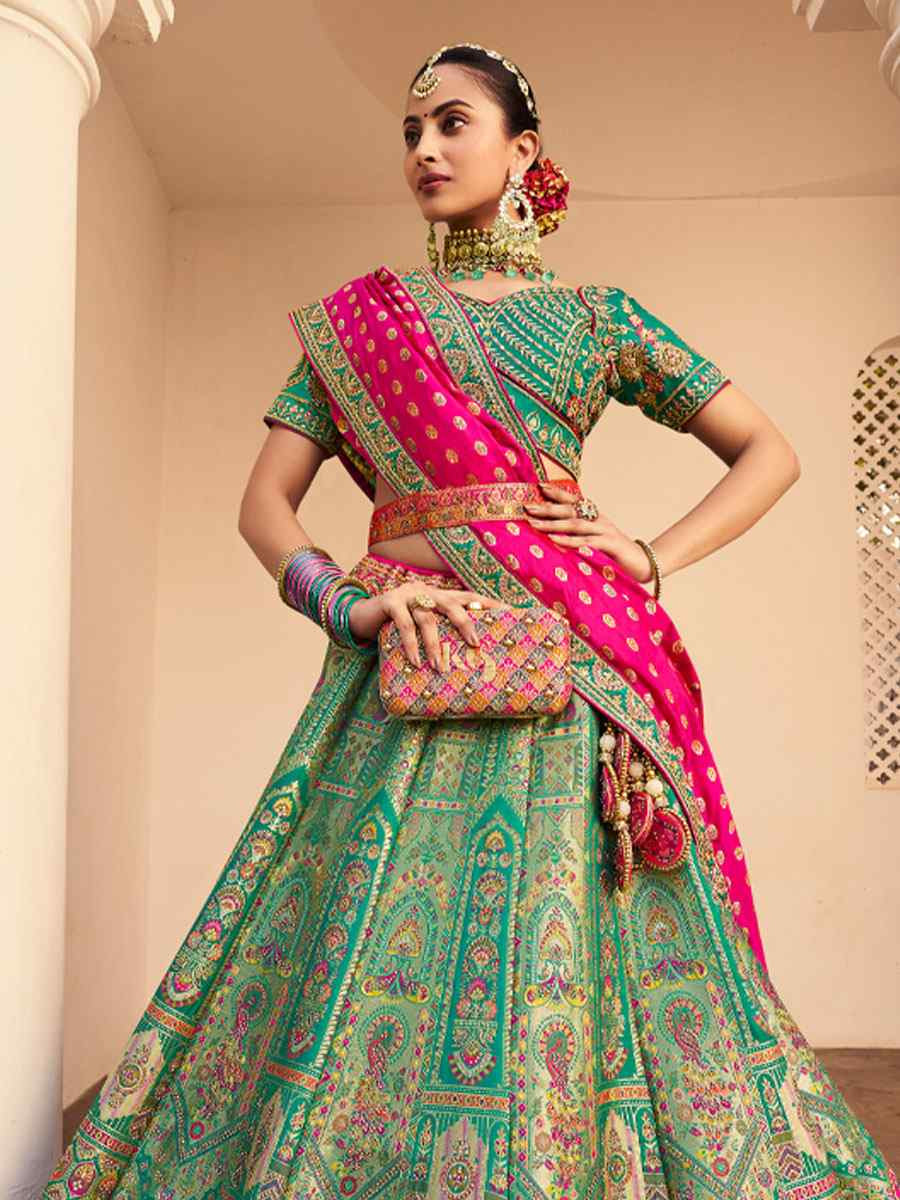 Multi Banarasi Silk Embroidered Festival Wedding Party Reception Heavy Border Lehenga Choli
