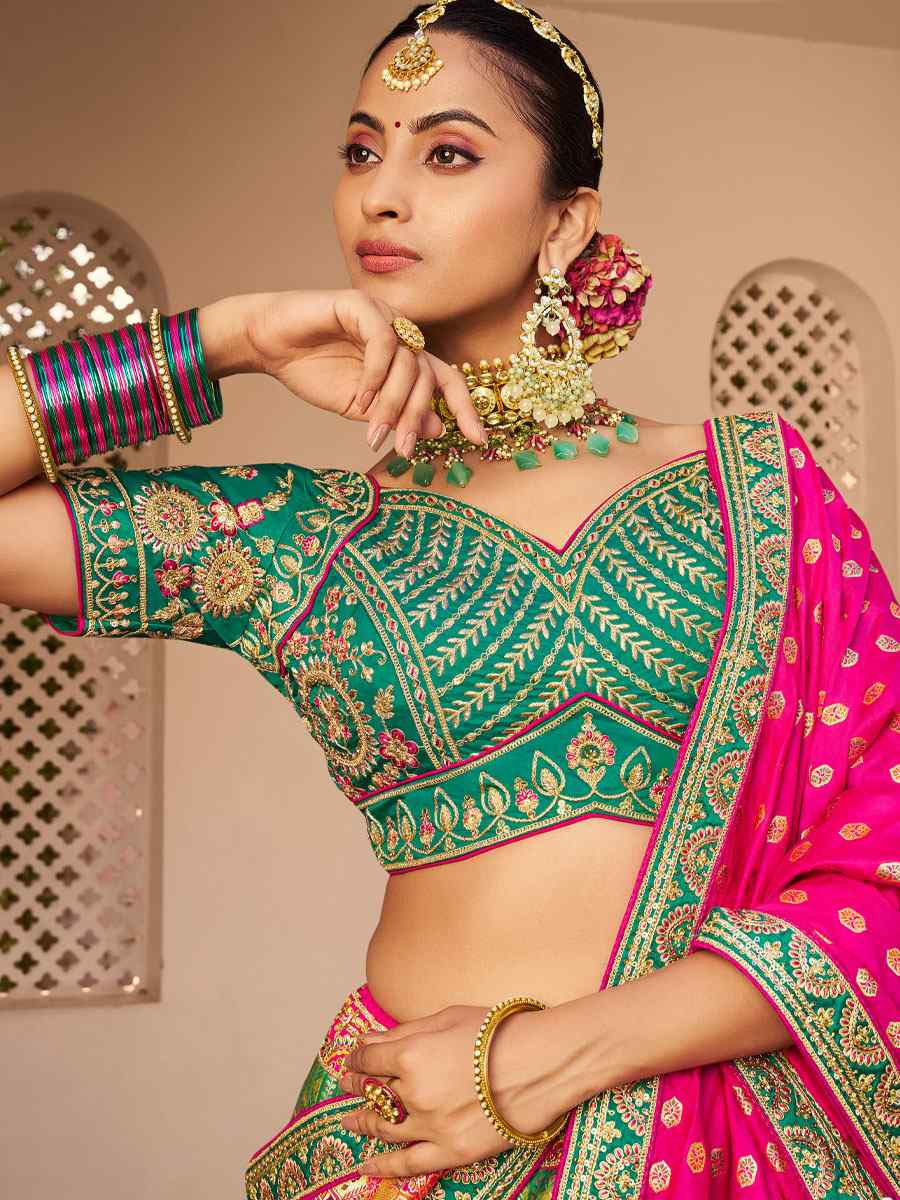 Multi Banarasi Silk Embroidered Festival Wedding Party Reception Heavy Border Lehenga Choli