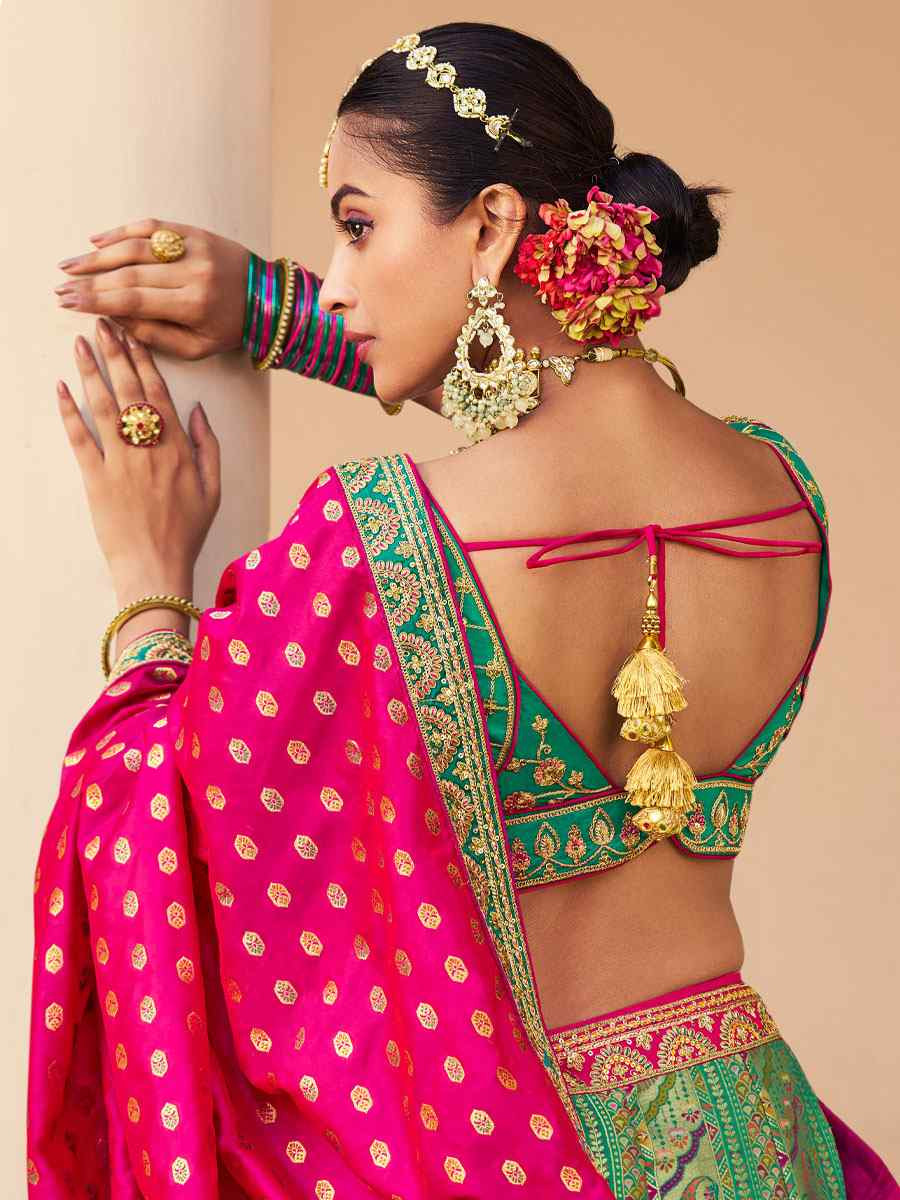 Multi Banarasi Silk Embroidered Festival Wedding Party Reception Heavy Border Lehenga Choli