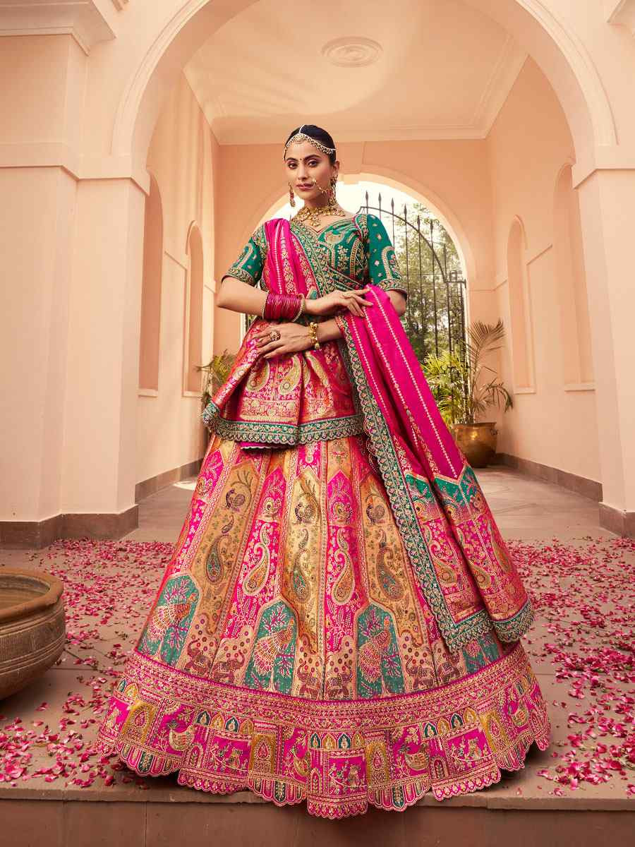 Multi Banarasi Silk Embroidered Festival Wedding Party Reception Heavy Border Lehenga Choli